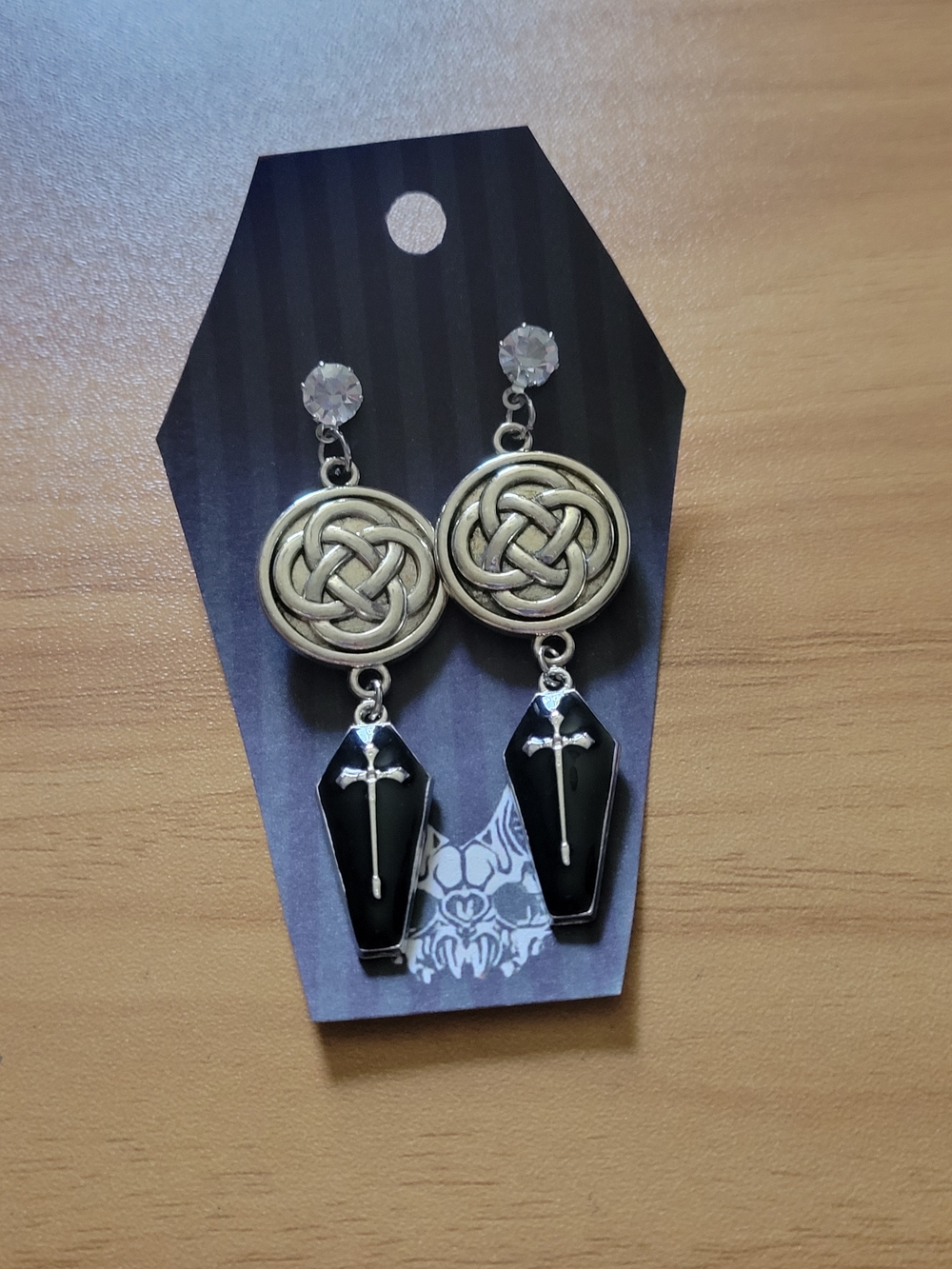 💀NEW💀Hand Crafted Black and Silver Celtic Coffin Drop Earrings